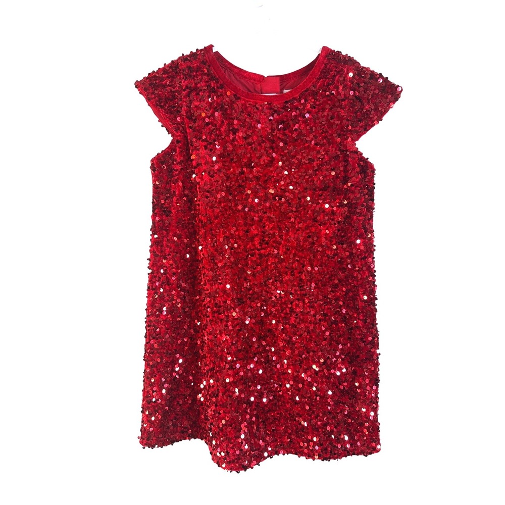 Cupcakes and Cashmere Girl's Red Sequin Velvet Shift Dress Size 5